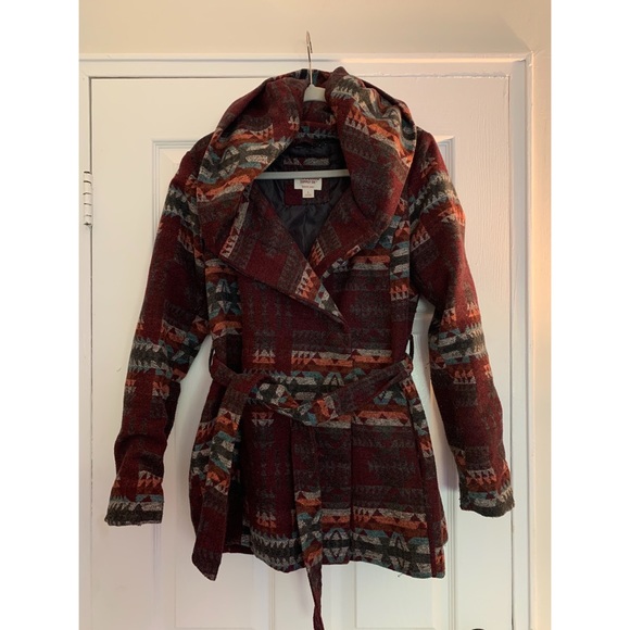 Mossimo Supply Co. Jackets & Blazers - Aztec print wool-blend hooded coat with tie waist